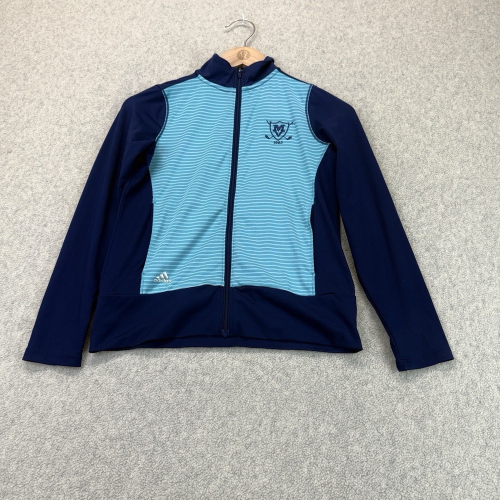 Adidas Golf Women's Size Medium Blue Striped Full-Zip Performance Jacket